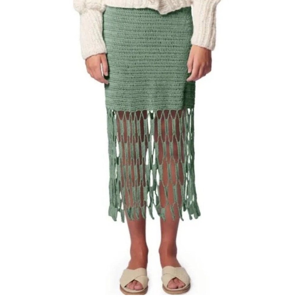 AYNI Sage green crochet midi skirt